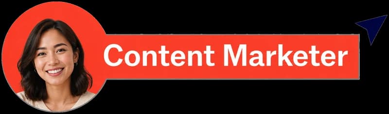 Cursor tag reading 'Content Marketer' on a red pill, with a photo of a smiling woman with dark hair.